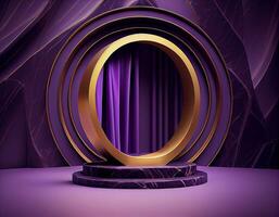 Abstract 3d podium for product presentation with geometric shapes, Empty round podium,Platforms for product presentation show new product background.Generative Ai photo