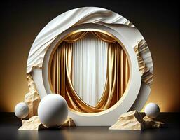 Abstract 3d podium for product presentation with geometric shapes, Empty round podium,Platforms for product presentation show new product background.Generative Ai photo