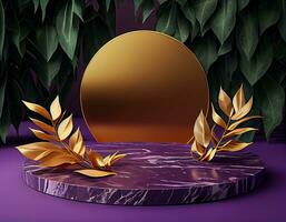 Abstract 3d podium for product presentation with geometric shapes, Empty round podium,Platforms for product presentation show new product background.Generative Ai photo