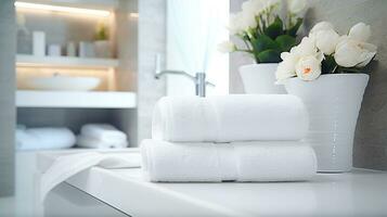 moderno blanco toallas en el baño.generativo ai. foto