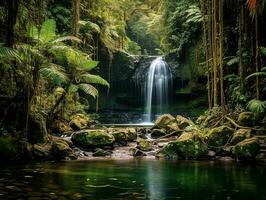 cascada en tropical bosque.generativo ai. foto