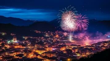 hermosa vistoso Fuegos artificiales monitor para celebracion en el noche.generativa ai. foto