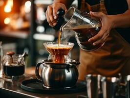 Barista brewing coffee in the coffee shop.Generative Ai. photo