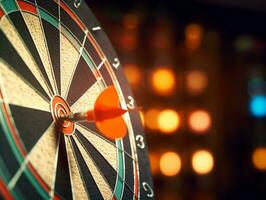 Dart the target with arrows on the dart board.Generative Ai. photo