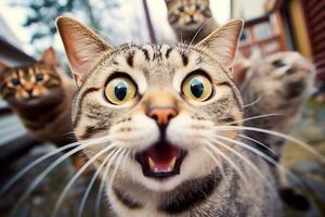 Portraits of cats funny faces.Generative Ai. photo