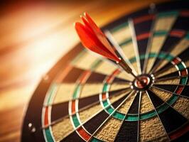 Dart the target with arrows on the dart board.Generative Ai. photo