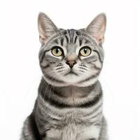 American Shorthair cat on white background.Generative Ai. photo