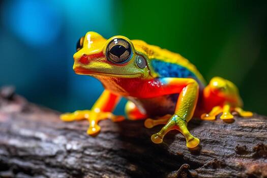 vistoso linda rana en el bosque.generativo ai. foto
