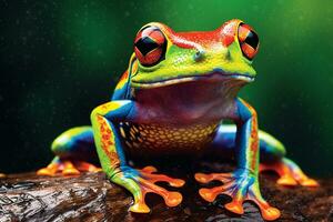 Colorful cute frog in the forest.Generative Ai. photo