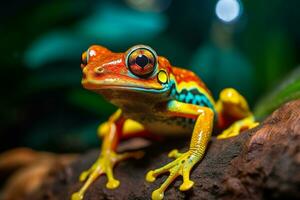 Colorful cute frog in the forest.Generative Ai. photo