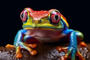 Colorful cute frog in the forest.Generative Ai. photo