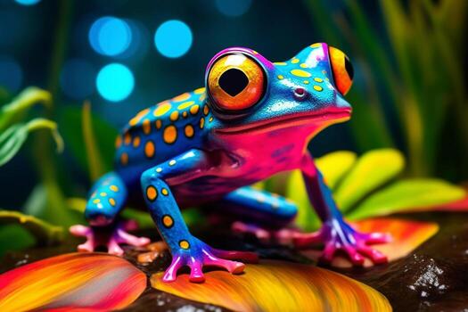 vistoso linda rana en el bosque.generativo ai. foto