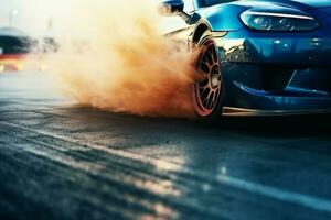 Car drift battles in race tracks.Generative Ai. photo