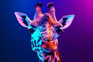 Giraffe colorful neon light.Generative Ai. photo
