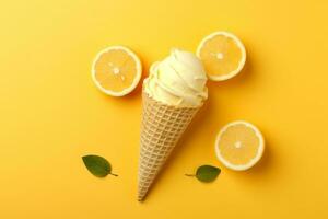 ice cream on color background.Generative Ai. photo