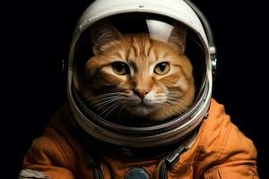 Orange cat wearing an astronaut suit.Generative Ai. photo