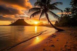 Beautiful paradise tropical island with sunrise landscape.Generative Ai. photo