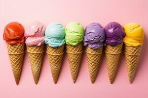 ice cream on color background.Generative Ai. photo
