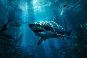 Shark swimming in the deep sea.Generative Ai. photo