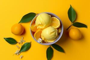 ice cream on color background.Generative Ai. photo