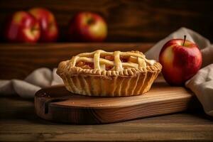 Apple pie on wooden.Generative Ai. photo