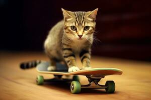 Cat on a skateboard.Generative Ai. photo