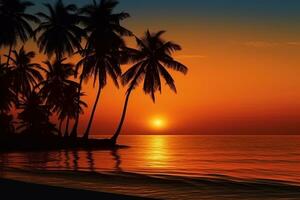Sunrise hawaii with coconut tree.Generative Ai. photo
