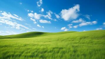 Grassy hills with blue sky.Generative Ai. photo