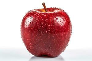 Red apple with water drops on white background.Generative Ai. photo