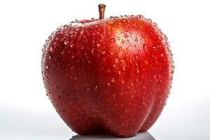 Red apple with water drops on white background.Generative Ai. photo