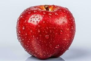 Red apple with water drops on white background.Generative Ai. photo