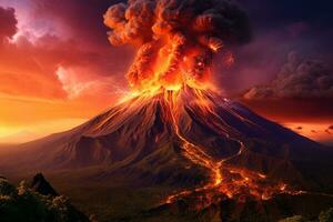 Beautiful landscape volcano eruption.Generative Ai. photo