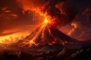 Beautiful landscape volcano eruption.Generative Ai. photo