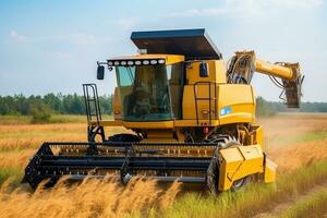 segador máquina a cosecha arroz campo.generativo ai. foto