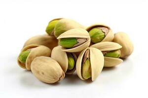 Pistachio nuts isolated on a white background.Generative Ai. photo