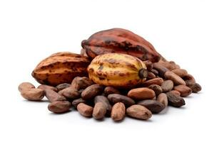 Fresh cocoa fruits isolated on white background.Generative Ai. photo