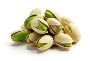 Pistachio nuts isolated on a white background.Generative Ai. photo