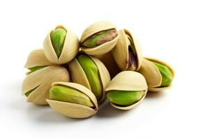 Pistachio nuts isolated on a white background.Generative Ai. photo