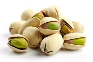 Pistachio nuts isolated on a white background.Generative Ai. photo