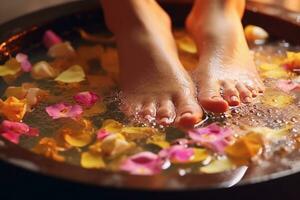 Female feet spa for relax.Generative Ai. photo