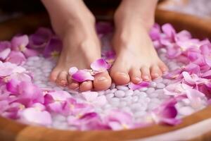 Female feet spa for relax.Generative Ai. photo