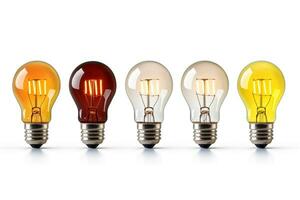 Set of light bulb isolated on white background.Generative Ai. photo