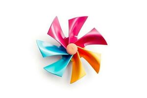 Colorful plastic windmill isolated on white background.Generative Ai. photo