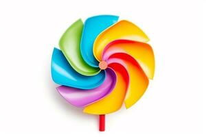 Colorful plastic windmill isolated on white background.Generative Ai. photo