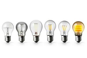 Set of light bulb isolated on white background.Generative Ai. photo