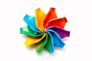 Colorful plastic windmill isolated on white background.Generative Ai. photo