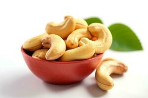 Cashew on white background.Generative Ai. photo