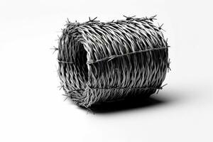 Roll up of barbed wire on white background.Generative Ai. photo