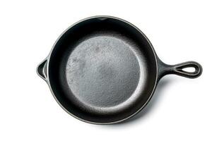 Black iron pan isolated on a white background.Generative Ai. photo