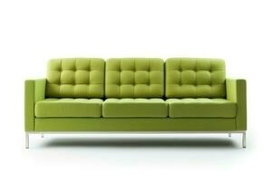 Green sofa modern isolated on white background.Generative Ai. photo